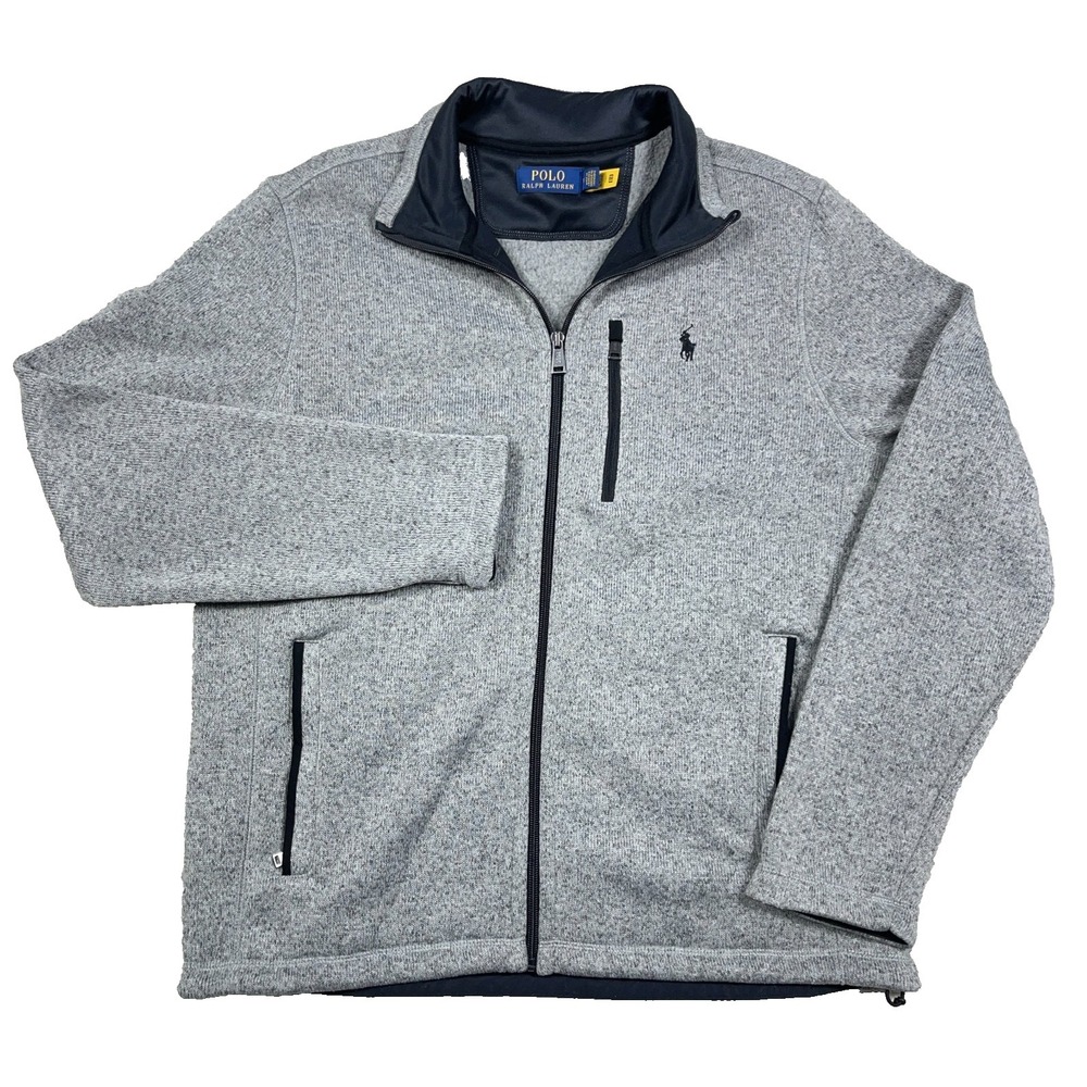 Polo Ralph Lauren‎ Jacket Men Medium Gray Full Zip Mock Neck Fleece Heather PRL
